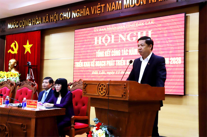 Bí thư Tỉnh ủy Đắk Lắk Lương Nguyễn Minh Triết phát biểu chỉ đạo tại hội nghị. Ảnh: Công Lý