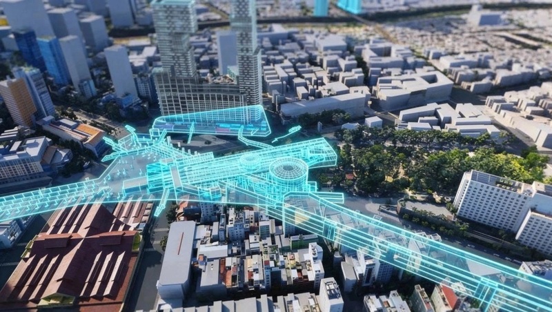 Phối cảnh cụm ga ngầm Bến Thành, điểm giao cắt giữa Metro số 1 và Metro số 2. Ảnh: MAUR