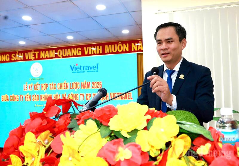 Ông Nguyễn Thanh Hải, Tổng Giám đốc Công ty Yến sào Khánh Hòa phát biểu tại buổi lễ. Ảnh: Lê Sơn