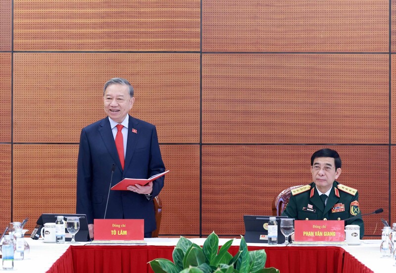 Tổng Bí thư Tô Lâm phát biểu tại buổi thảo luận Đoàn Đảng bộ Quân đội. Ảnh: TTXVN