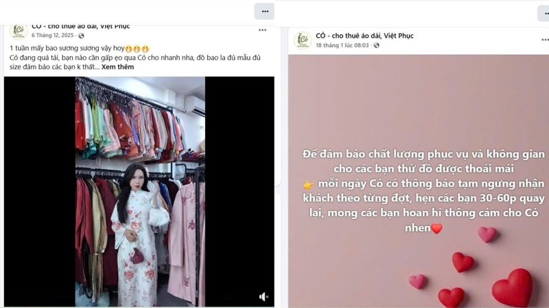 Lượng khách thuê áo dài tại TP.HCM tăng mạnh từ giữa tháng Chạp, tập trung vào các nhóm bạn trẻ đi chụp ảnh Tết. Ảnh chụp màn hình