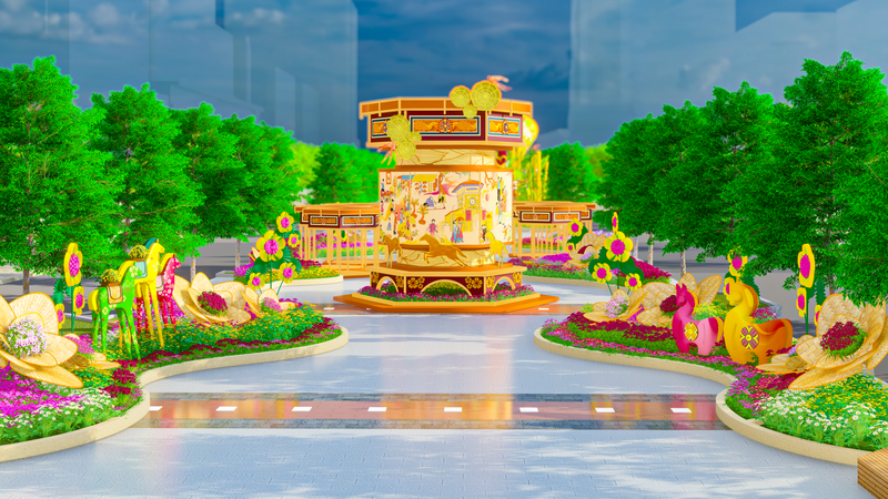 Không gian đường hoa trải dài trên đại lộ Nguyễn Huệ được thiết kế như một bản giao hưởng mùa xuân 2026 được ngân vang, gồm 3 chương: Xuân hội nhập - Cội nguồn gấm hoa - Tương lai vững bước,