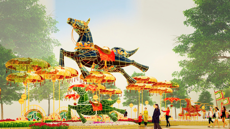 Cụm cảnh "Lý ngựa ô"  lấy cảm hứng từ bản dân ca Nam Bộ với tạo hình sinh động, kết hợp hiệu ứng sơn mài và hoa văn 3D hologram.