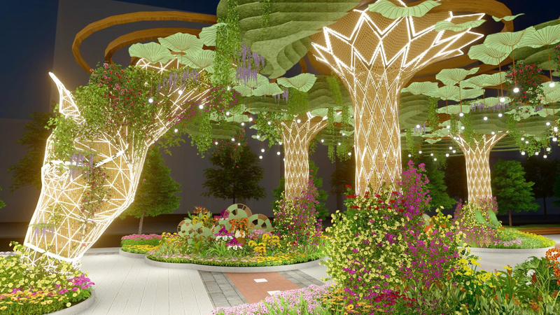 Điểm nhấn đặc biệt của đường hoa năm nay là đại cảnh “Nhất mã thong dong” - linh vật lớn nhất trong lịch sử Đường hoa Nguyễn Huệ với chiều cao gần 7m.