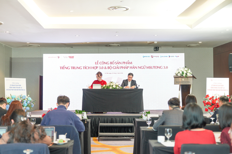 Lễ công bố sản phẩm “Tiếng Trung tích hợp 3.0” và “Bộ giải pháp Hán ngữ Msutong 3.0”. Ảnh: Kim Chi