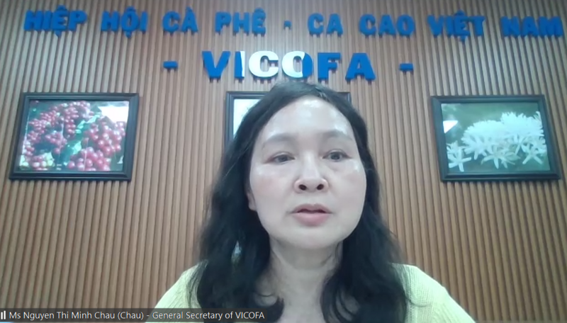 Bà NguyễnThị Minh Châu - đại diện Hiệp hội Cà Phê và Ca Cao Việt Nam phát biểu.
