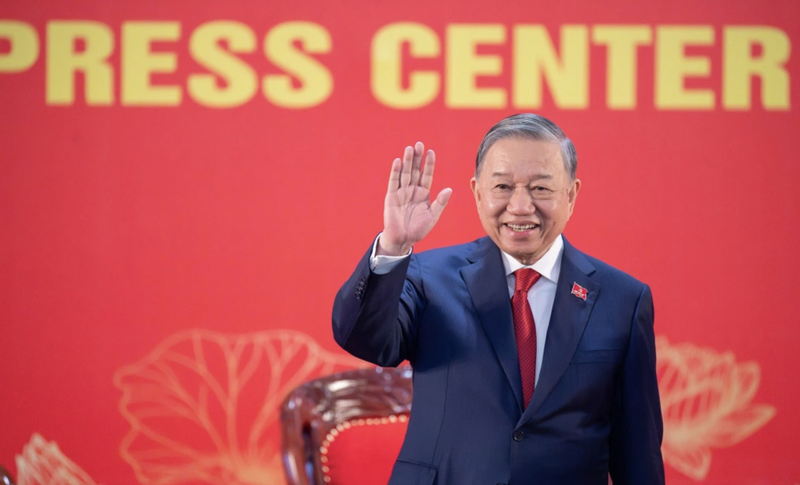 Tổng Bí thư Tô Lâm chủ trì họp báo quốc tế thông báo kết quả Đại hội XIV của Đảng. Ảnh: Dân Trí