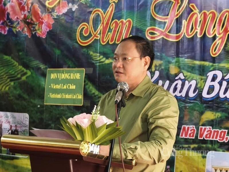 Bí thư Tỉnh ủy Lai Châu Lê Minh Ngân phát biểu tại chương trình "Xuân Biên phòng ấm lòng dân bản".