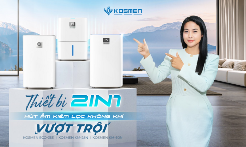 Máy lọc không khí kiêm hút ẩm Kosmen - giải pháp kiểm soát chất lượng không khí vượt trội.