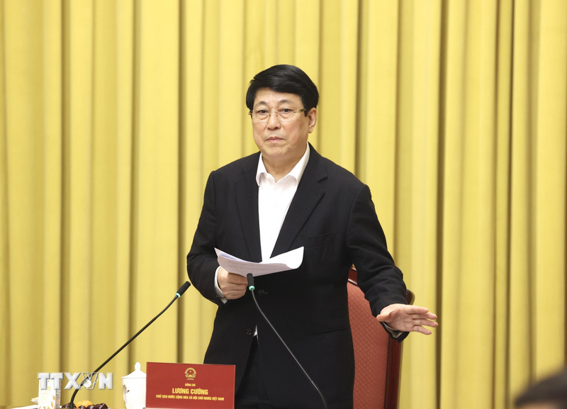 Chủ tịch nước Lương Cường chủ trì cuộc họp. Ảnh: Lâm Khánh/TTXVN