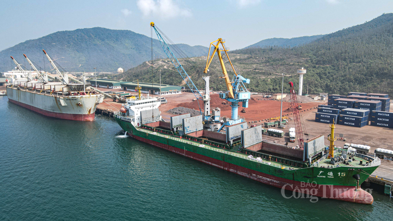 Cảng Vũng Áng - Sơn Dương ghi nhận nhiều chuyến tàu xuất nhập khẩu hàng hóa trong tháng 1/2026. Ảnh: Trọng Tùng