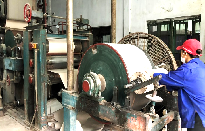 Sản xuất giấy bao gói bảo vệ trái cây trong canh tác. Ảnh: Quỳnh Nga