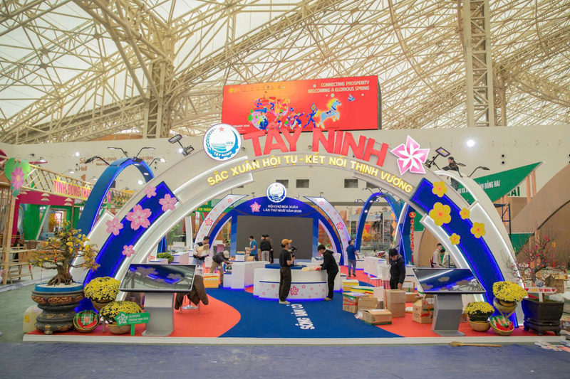 Không gian trưng bày và giới thiệu sản phẩm của Tây Ninh tại Hội chợ Mùa Xuân 2026.