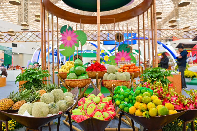 Không gian miệt vườn được trang trí rực rỡ với nhiều loại hoa quả tươi đặc trưng của miền Tây như bưởi, xoài, dừa, cam, quýt… đan xen cùng sắc hoa xuân, tạo nên bức tranh sinh động, tràn đầy sức sống.