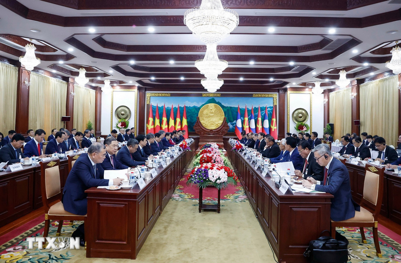 Tổng Bí thư Tô Lâm và Tổng Bí thư, Chủ tịch nước Lào Thongloun Sisoulith hội đàm. Ảnh: Thống Nhất/TTXVN