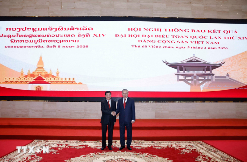 Tổng Bí thư Tô Lâm và Tổng Bí thư, Chủ tịch nước Lào Thongloun Sisoulith. Ảnh: Thống Nhất/TTXVN
