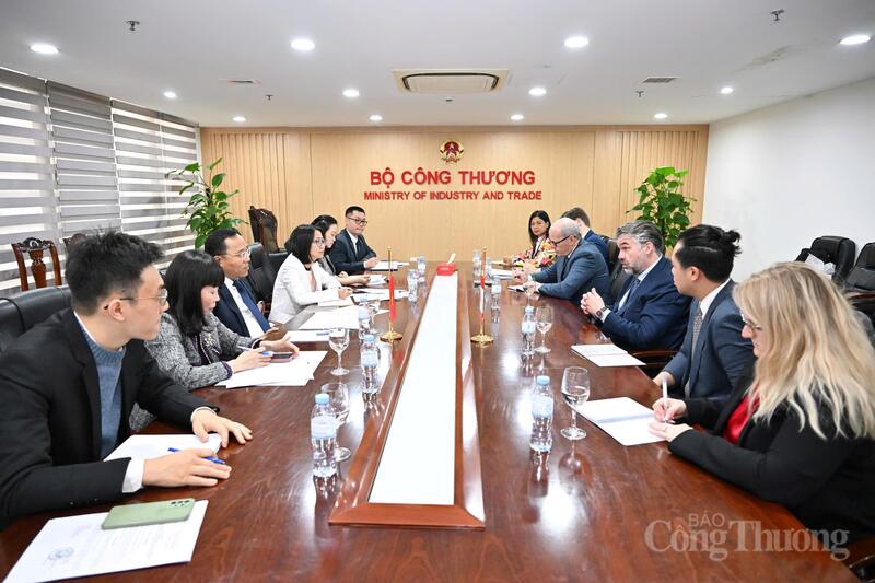 Toàn cảnh buổi làm việc giữa Thứ trưởng Nguyễn Hoàng Long và ông John Hannaford - Đặc phái viên của Thủ tướng Canada tại Liên minh châu Âu (EU).