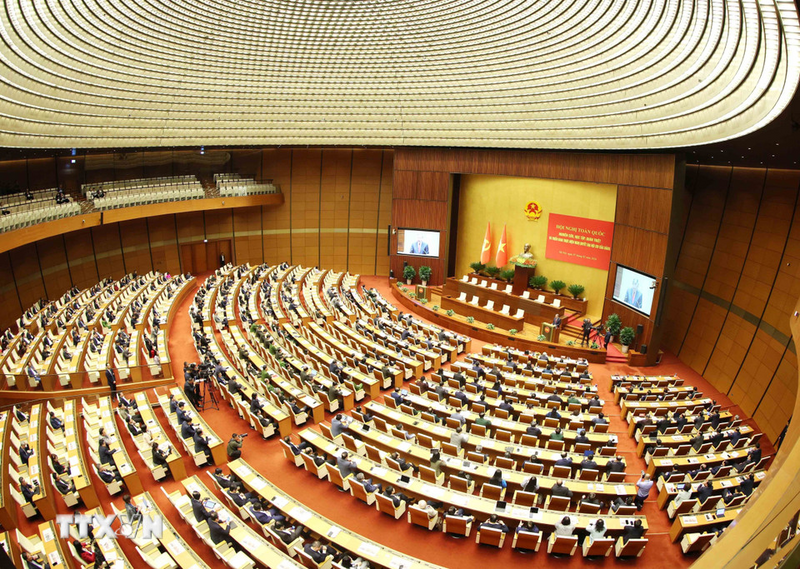 Quang cảnh hội nghị tại điểm cầu chính Hội trường Diên Hồng, Nhà Quốc hội, chiều 7/2. Ảnh: Phương Hoa/TTXVN