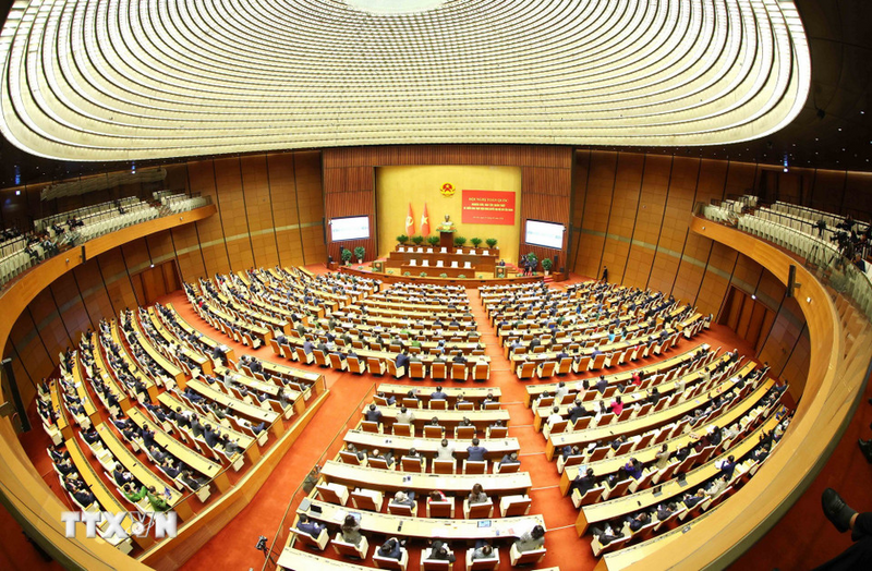 Hội nghị toàn quốc nghiên cứu, học tập, quán triệt và triển khai thực hiện Nghị quyết Đại hội XIV của Đảng tiếp tục diễn ra tại Hội trường Diên Hồng, Nhà Quốc hội. Ảnh: Thống Nhất/TTXVN