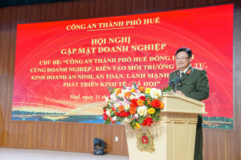 Thiếu tướng Nguyễn Thanh Tuấn - Giám đốc Công an thành phố Huế phát biểu. Ảnh: N. Tuấn