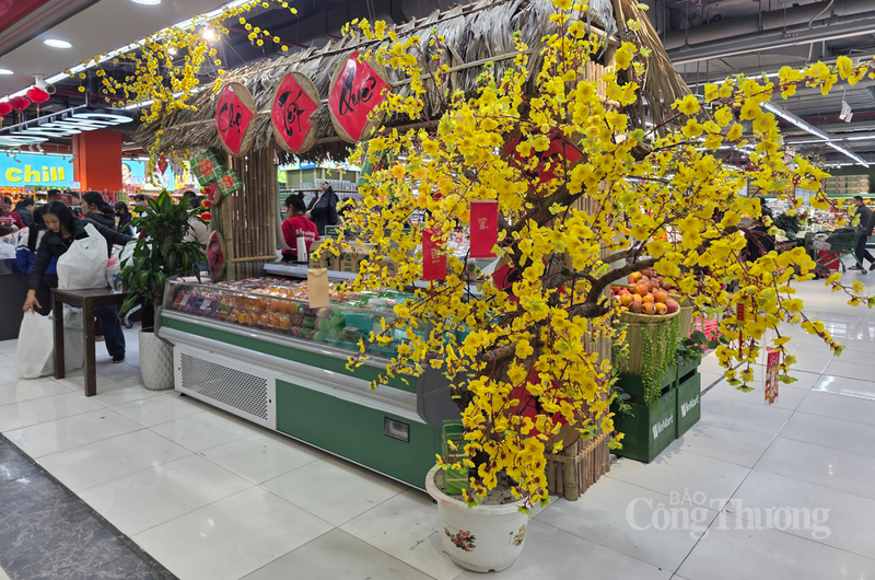 Theo ghi nhận của phóng viên Báo Công Thương, từ những khóm hoa mai, hoa đào khoe sắc đến các mô hình bánh chưng xanh, linh vật của năm được dàn dựng công phu ngay lối vào, tạo nên một không gian check-in lý tưởng và mang lại cảm giác ấm áp cho người dân đi sắm Tết.