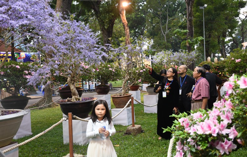 Đông đảo người dân, du khách tham quan, chụp ảnh lưu niệm trong ngày khai mạc Hội hoa xuân. Ảnh: Minh Khuê.