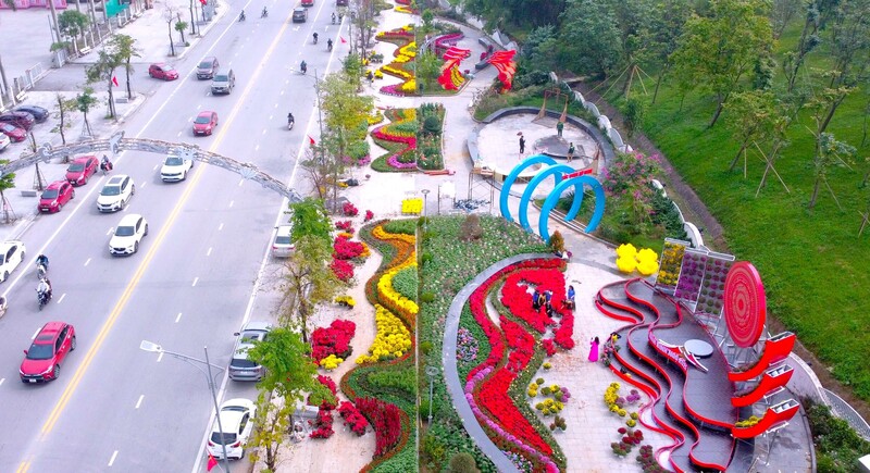 Tiểu cảnh rực rỡ trên các tuyến đường rộng thoáng, khang trang. Ảnh: Mai Liễu