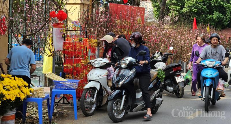 Chợ hoa xuân tấp nập, người dân mua sắm đồ trang trí trong nhà.