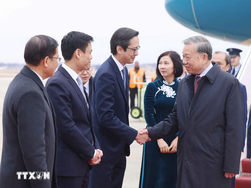 Lễ đón Tổng Bí thư Tô Lâm tại Sân bay quân sự Andrews, thủ đô Washington D.C. Ảnh: Thống Nhất/TTXVN