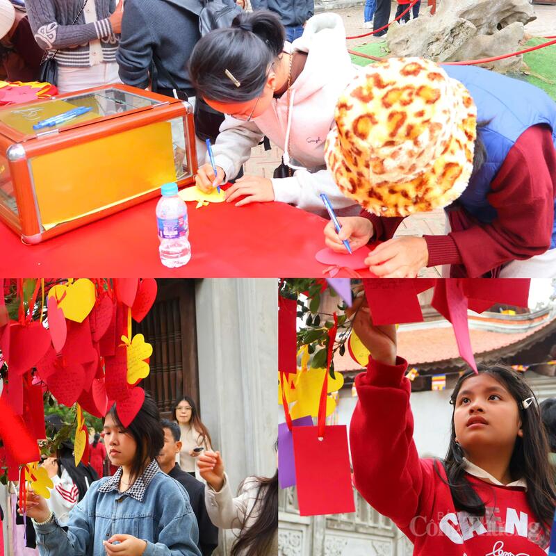 Du khách gửi gắm mong mỏi về một năm mới hạnh phúc qua những mảnh giấy đỏ treo trên cây ước nguyện tại chùa Côn Sơn.