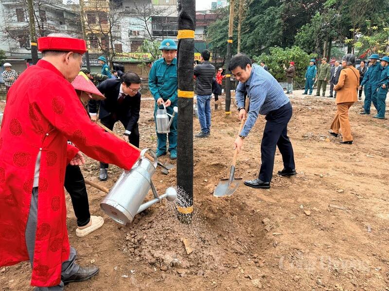Lãnh đạo phường Hoàng Liệt cùng các bậc cao niên tham gia Tết trồng cây.
