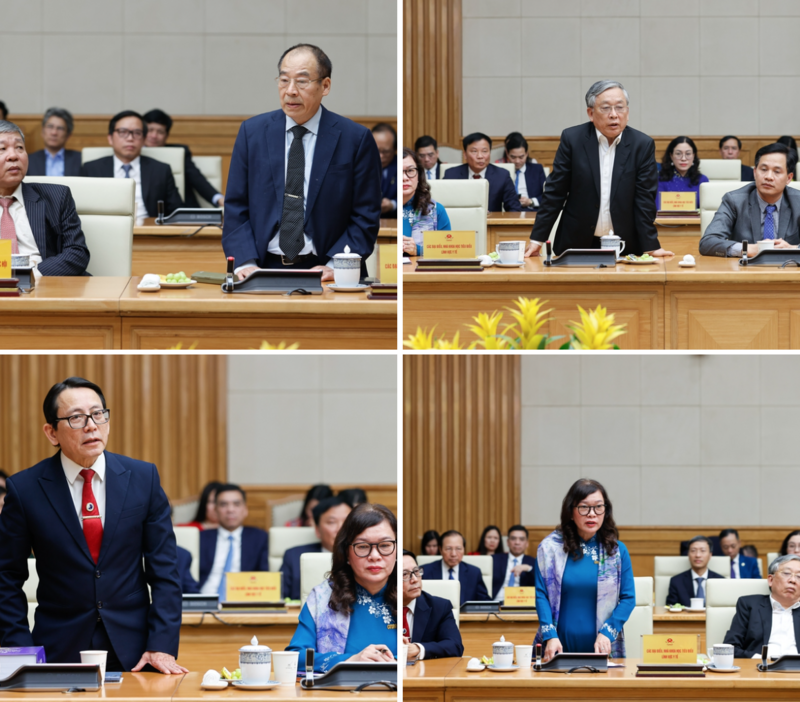 Đại diện các nhà khoa học tiêu biểu trong lĩnh vực y tế phát biểu tại cuộc gặp mặt. Ảnh: VGP/Nhật Bắc