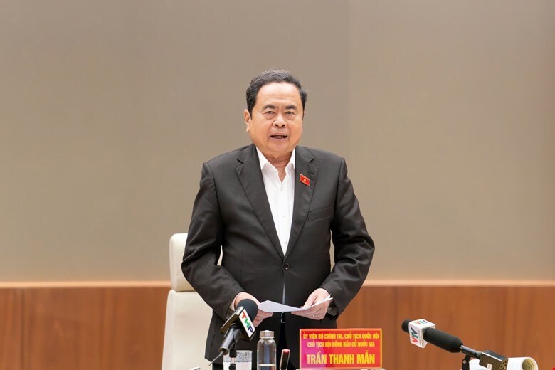 Chủ tịch Quốc hội Trần Thanh Mẫn phát biểu chỉ đạo tại cuộc làm việc. Ảnh: VPQH