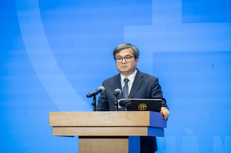 Ông Trương Việt Dũng, Phó Chủ tịch UBND TP. Hà Nội phát biểu tại lễ ra mắt Công ty Cổ phần Trung tâm Đổi mới Sáng tạo Hà Nội. Ảnh: HN