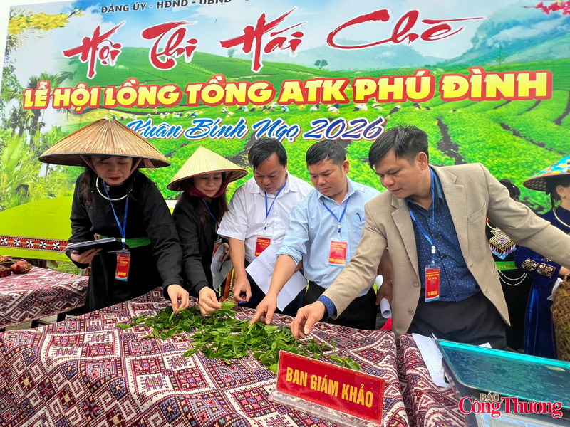 Ban giám khảo kiểm tra chè của các đội và chấm giải.