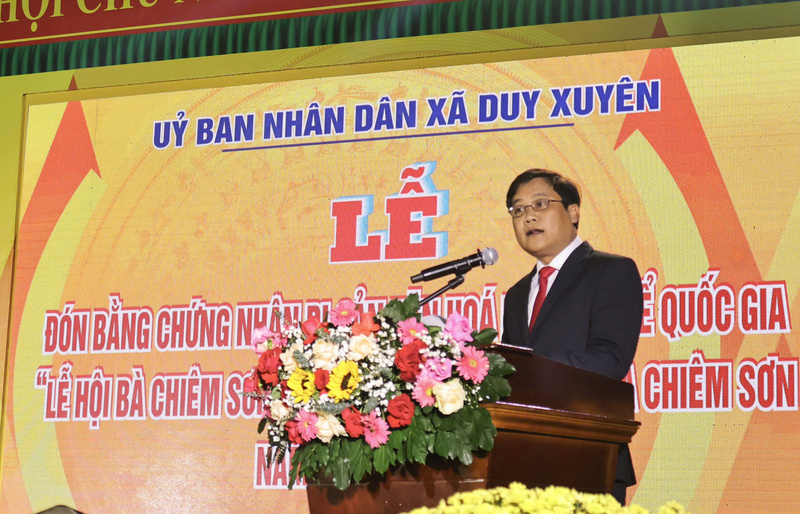 Ông Đặng Hữu Phúc, Chủ tịch UBND xã Duy Xuyên cho rằng Lễ hội truyền thống Bà Chiêm Sơn được công nhận Di sản văn hóa phi vật thể quốc gia là một cột mốc lịch sử, niềm vinh dự lớn lao của chính quyền và nhân dân xã Duy Xuyên. Ảnh: Diễm Phúc