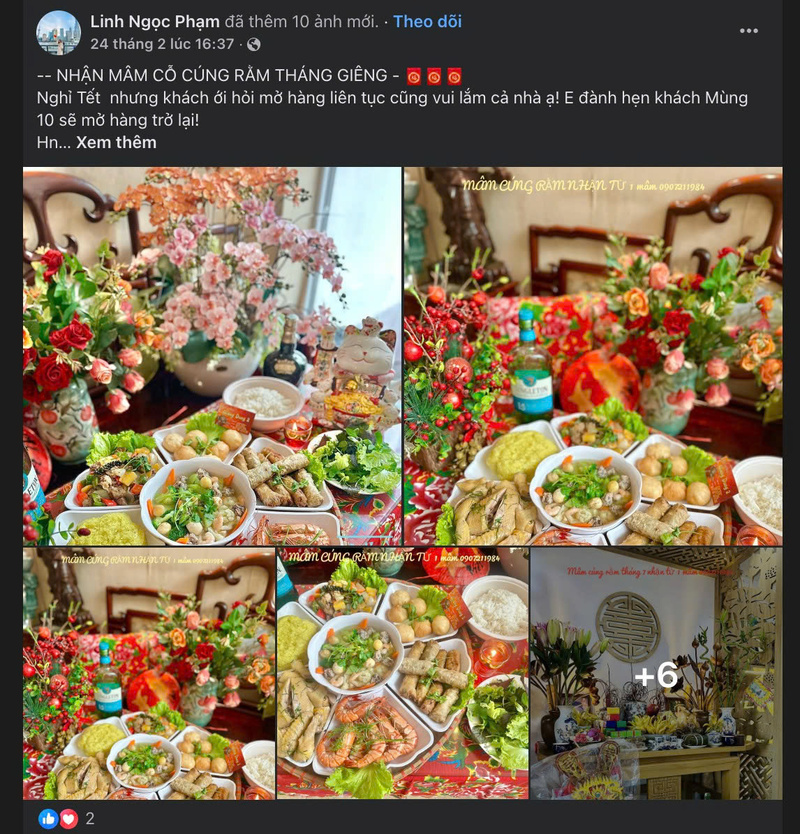 Dịch vụ mâm cỗ đặt sẵn trên mạng xã hội. Ảnh chụp màn hình