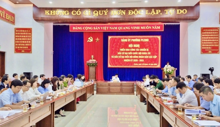 Đảng ủy phường Pleiku tổ chức hội nghị triển khai công tác chuẩn bị bầu cử đại biểu Quốc hội khóa XVI và đại biểu HĐND các cấp nhiệm kỳ 2026-2031.