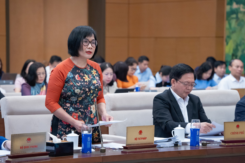 Thứ trưởng Bộ Tư pháp Đặng Hoàng Oanh trình bày Tờ trình tóm tắt dự án Luật sửa đổi, bổ sung một số điều của Luật Công chứng