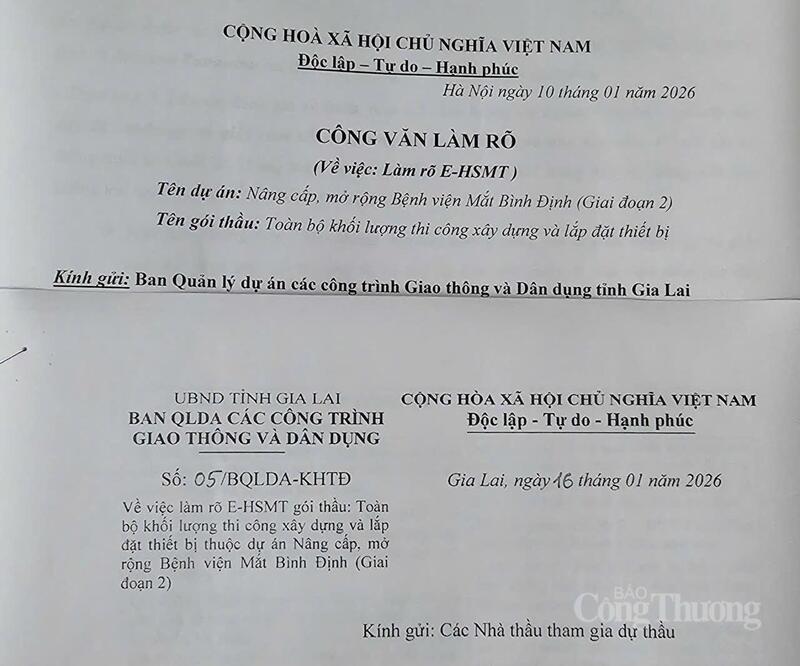 Văn bản yêu cầu làm rõ và trả lời của bên mời thầu liên quan đến yêu cầu kỹ thuật của hàng hóa.