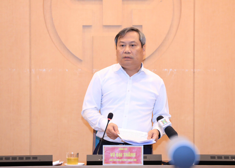 Chủ tịch UBND Thành phố Hà Nội Vũ Đại Thắng phát biểu tại hội nghị. Ảnh: Hoàng Linh