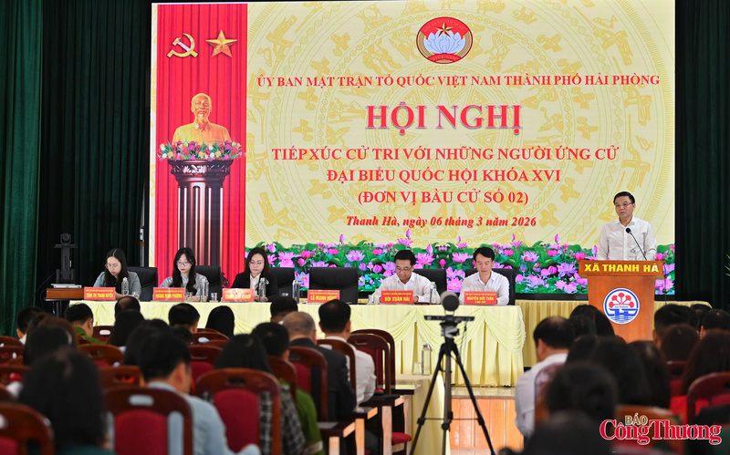 Toàn cảnh Hội nghị tiếp xúc cử tri của những người ứng cử đại biểu Quốc hội khóa XVI để vận động bầu cử tại đơn vị bầu cử số 2, địa điểm tại xã Thanh Hà, thành phố Hải Phòng.