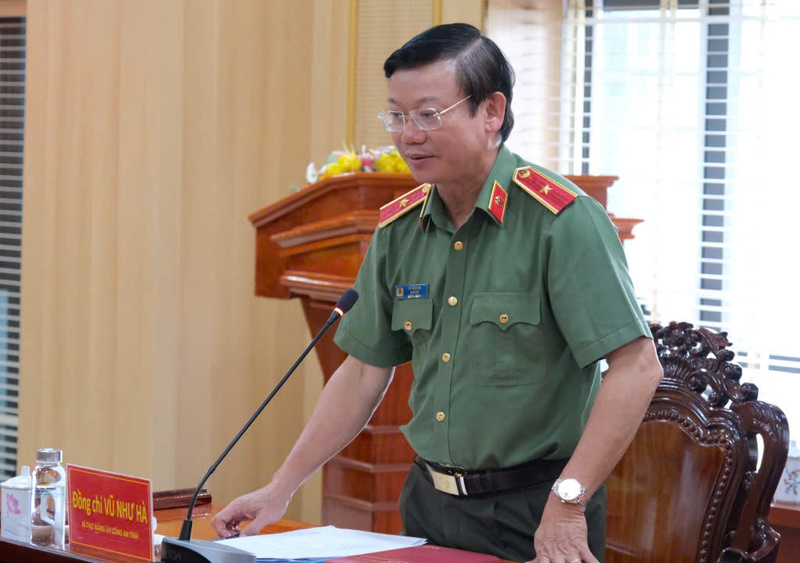 Thiếu tướng Vũ Như Hà - Giám đốc Công an tỉnh Tây Ninh phát biểu tại buổi làm việc.