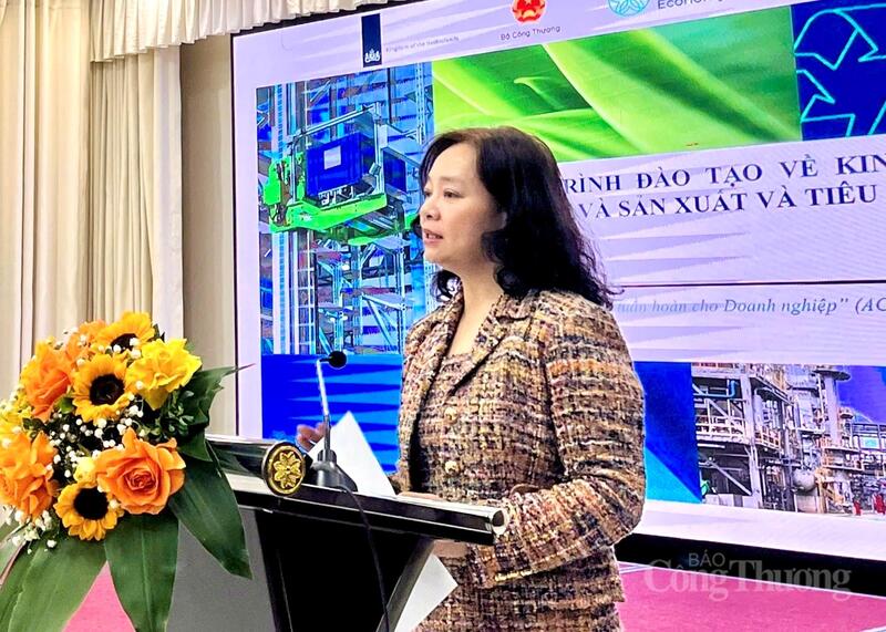 Bà Nguyễn Thị Lâm Giang, Cục trưởng Cục Đổi mới sáng tạo, Chuyển đổi xanh và Khuyến công (Bộ Công Thương) phát biểu khai mac tại chương trình.