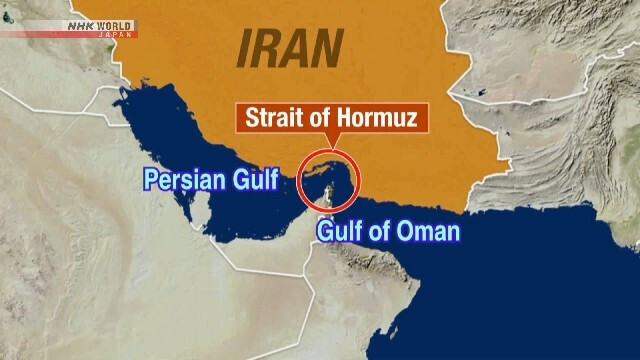 Bản đồ mô tả Vịnh Oman, gần Eo biển Hormuz.