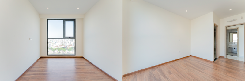 Phòng ngủ được thiết kế tối giản, sử dụng tông màu trung tính để tạo cảm giác thư giãn và dễ dàng thích ứng với nhiều phong cách nội thất khác nhau.