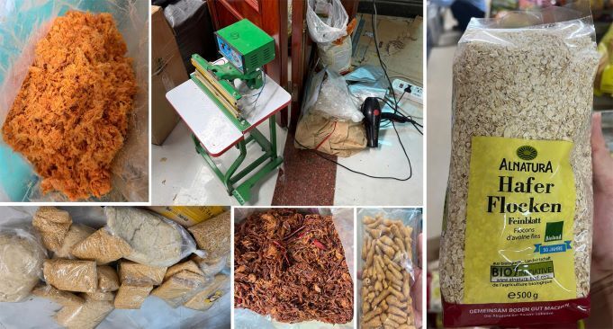 Sản phầm không rõ nguồn gốc bị cảnh sát thu giữ. Ảnh: Lam Sơn