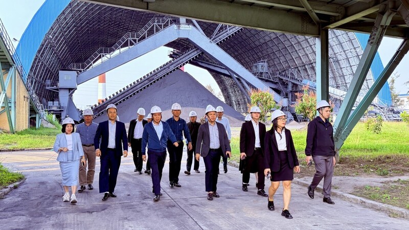 Đoàn công tác kiểm tra kho than. Ảnh: NL