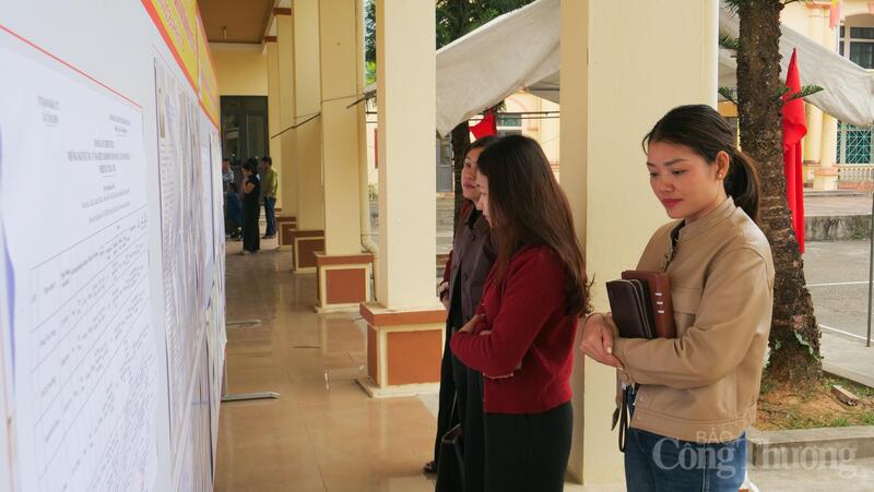 Nhiều cử tri đến xem thông tin các ứng viên.