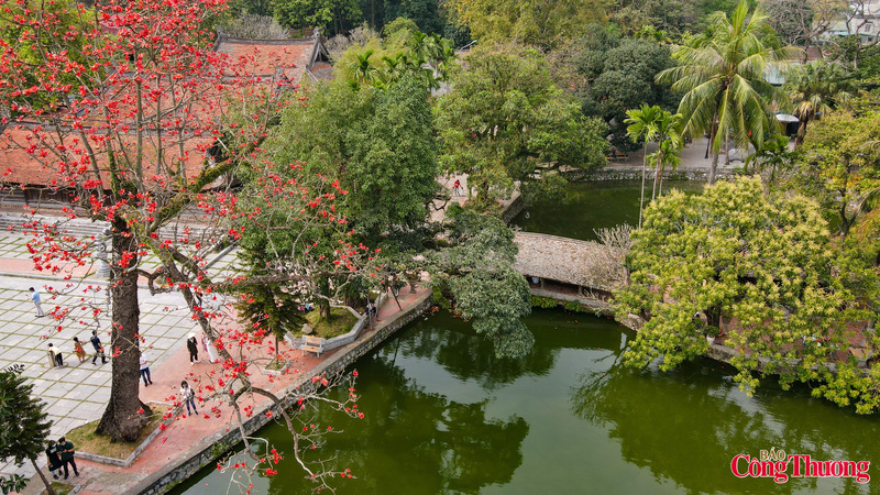 Những ngày này, không khó để bắt gặp rất nhiều người yêu thích chụp ảnh đổ về chùa Thầy để ghi lại những khoảnh khắc lãng mạn bên hoa gạo.